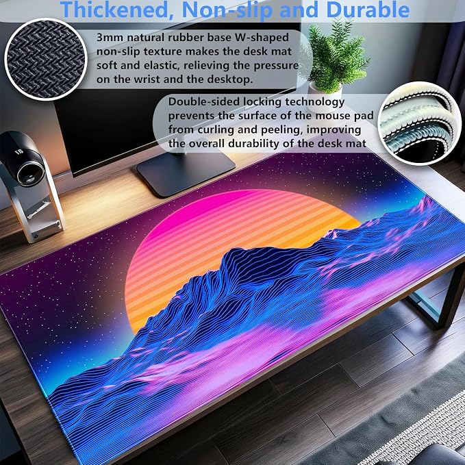 Retro Neon Fantasy Mouse Pad Desk Mat XXL Large 31.5x15.7in Gaming Keyboard & - Image 3