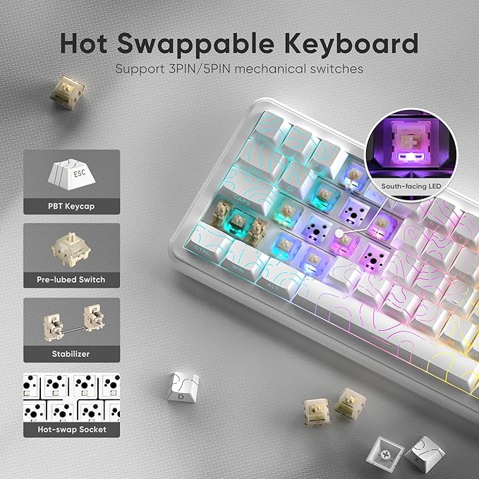 RedThunder K65 Wireless Mechanical Keyboard, CNC Knob, Tri-Mode - Image 6