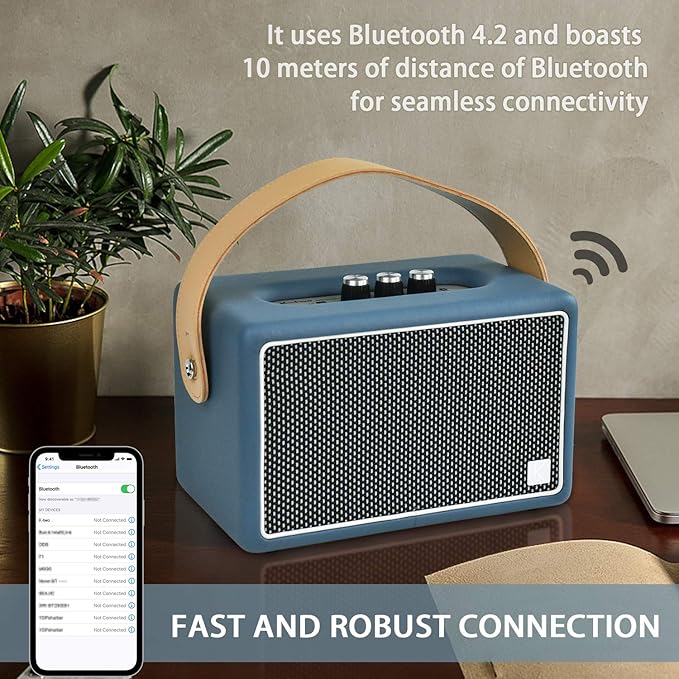 Vintage Bluetooth Speakers, KONEX 40W Leather Portable Wireless Speaker - Image 3