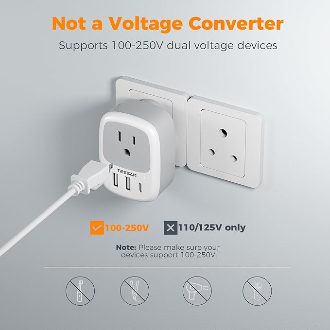 2 Pack US to India Plug Adapter, TESSAN Type D Travel Adapter - Image 5