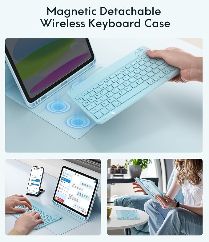CHESONA Keyboard Case for iPad 11th/10th Generation, Detachable Wireless - Image 4