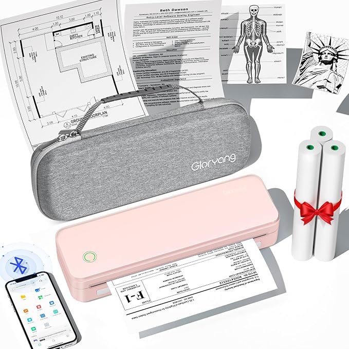 Inkless Portable Printer for Travel, Wireless Thermal Printer Supports 8.5 x 11 by Gloryang