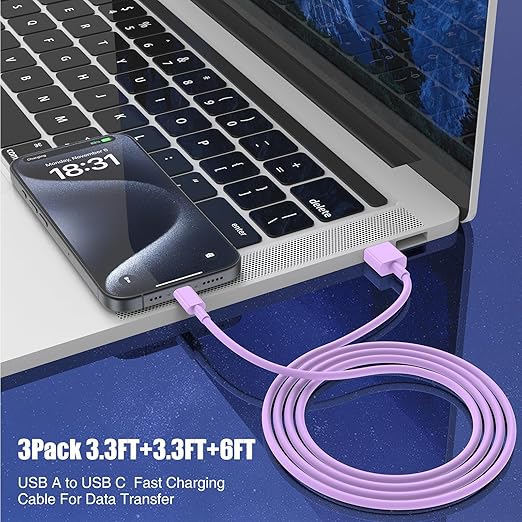 3-Pack Purple USB A to USB C Cable，USB to USB C Car Carplay Cable - Image 4