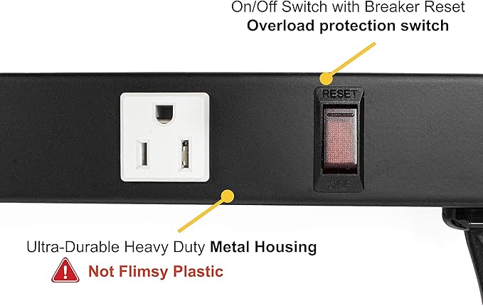 12 Outlets 4 Feet Body Heavy Duty Metal Surge Protector Power Strip - Image 3