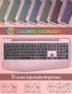 Wireless Keyboard with 7 Colored Backlits Wrist Rest, Phone Holder, - Image 2