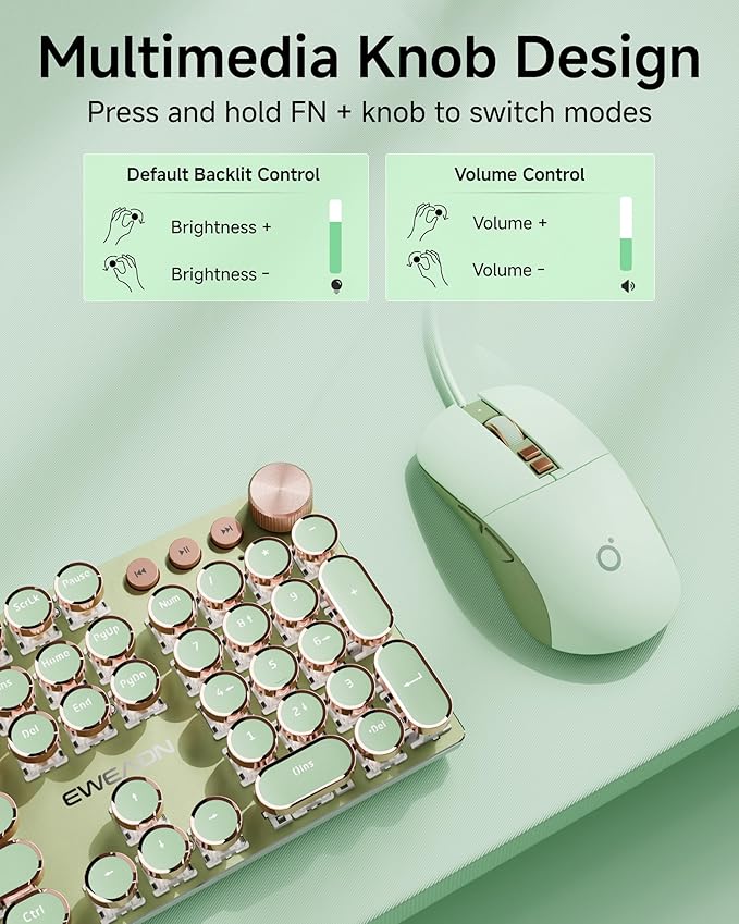 SEUNKWANG Wired Typewriter Keyboard and Mouse Combo, Retro Mechanical Keyboard - Image 5