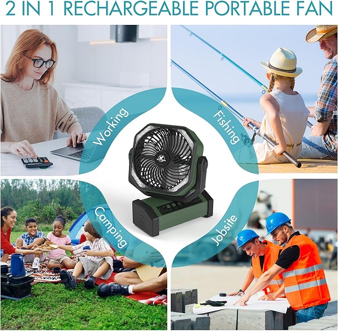 KITWLEMEN Camping Fan with Light - 20000mAh Rechargeable Battery Fan - Image 8