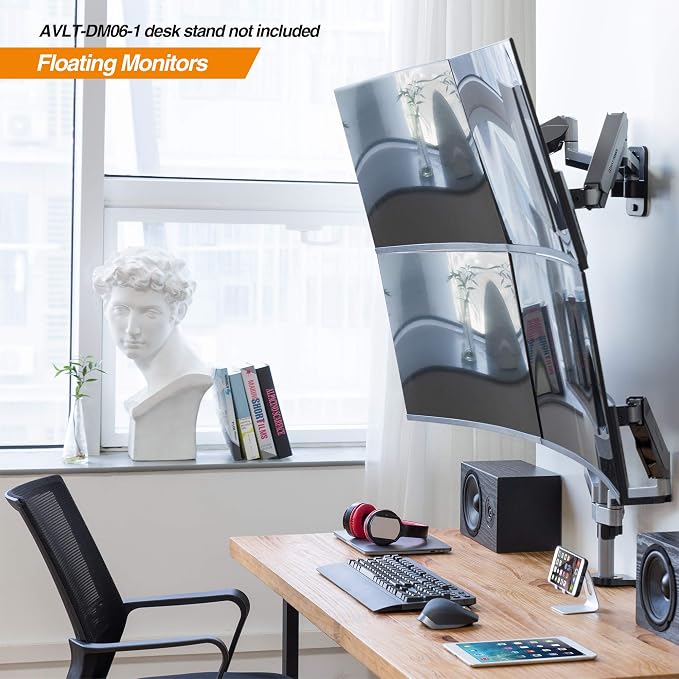AVLT Dual Extended 13"-32" Monitor Wall Mount fits Two Flat/Curved Computer - Image 5