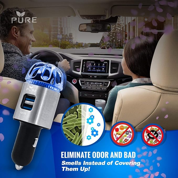 Car Air Purifier 3in1 Premium Stainless Steel Air Filter Ionizer w/Dual USB - Image 6