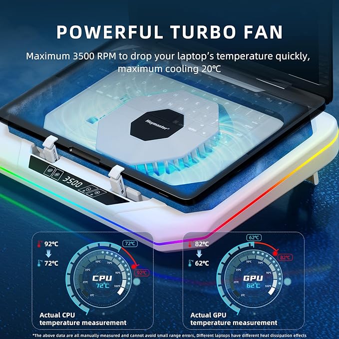 RGB Laptop Cooling Pad with LED Touch Screen, 3500 RPM Turbofan Notebook Cooler - Image 2