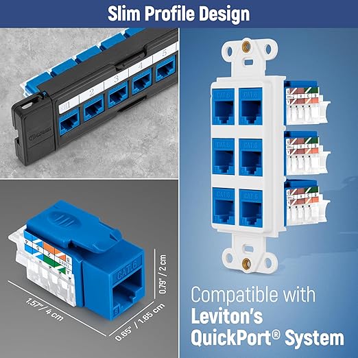 Everest 45° Angled RJ45 Cat6 Keystone Jacks 50-Pack in Blue - Image 7