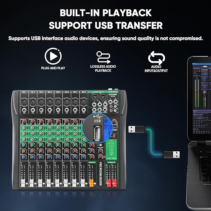 8 Channel Audio Mixer, Professional DJ Mixer Board Sound Music Mixing Console - Image 5