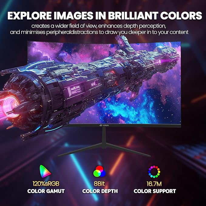 CRUA 32Inch Curved Gaming Monitor, FHD VA Screen 165Hz/200Hz, 1800R VA Screen - Image 4