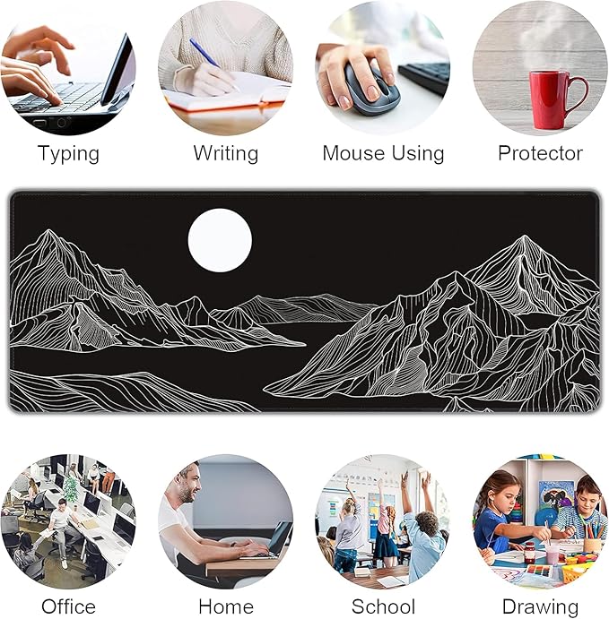 Black and White Mountain Large Mouse Pad, Gaming Keyboard Desk Pad, Extended - Image 7