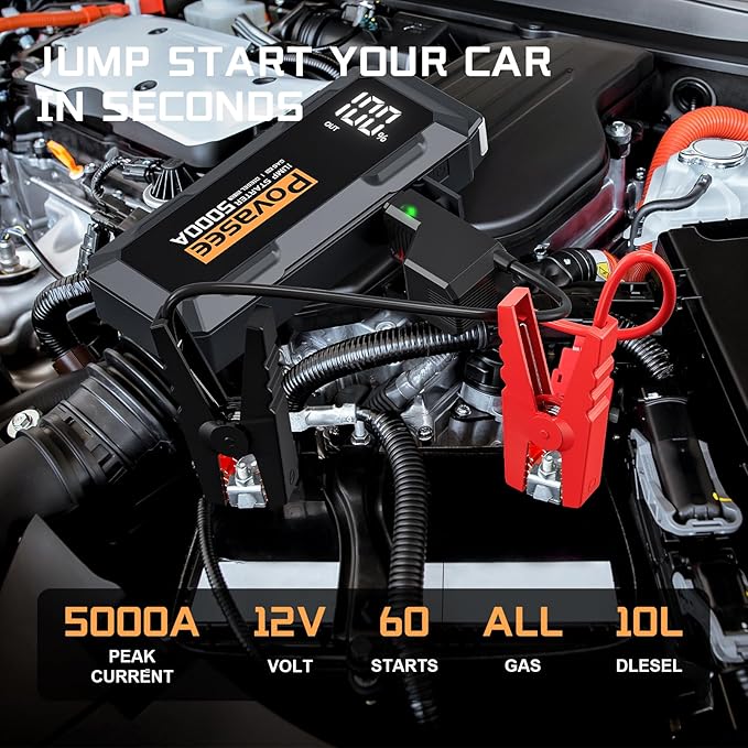 Povasee Car Battery Jump Starter 5000A Jump Box Portable Car Jump Starter - Image 2