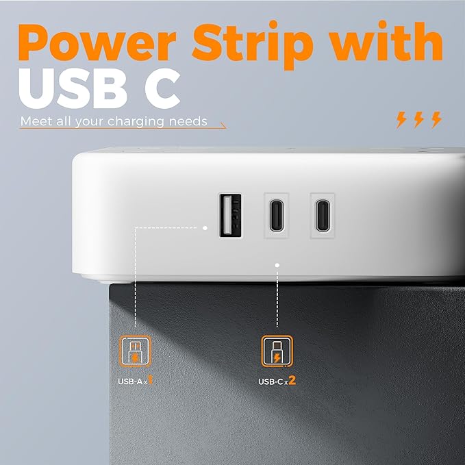 Surge Protector Power Strip, TESSAN Flat Plug Extension Cord - Image 4