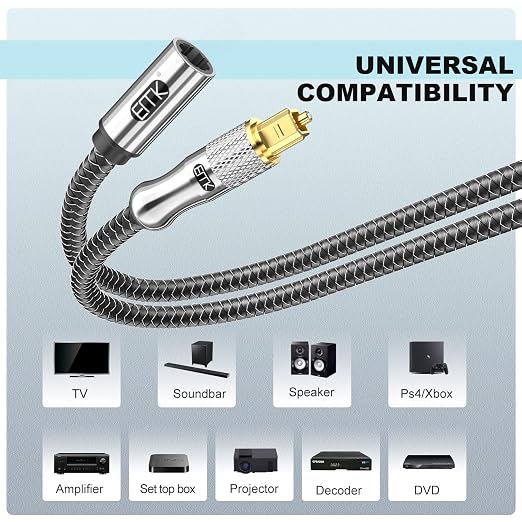 EMK Optical Cable Extension, 24K Gold-Plated Optical Audio Cable Toslink Female - Image 3