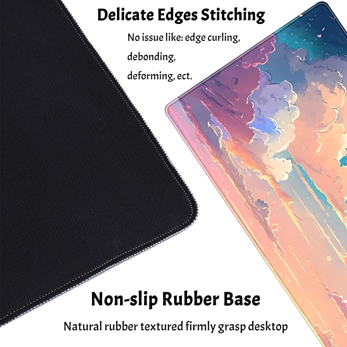Cool Pink Desk Mat Pastel Clouds Large XXL Gaming Mouse Pad Non-Slip Rubber - Image 3