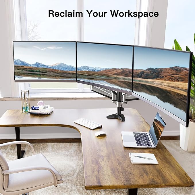 HUANUO Gaming Triple Monitor Stand, Full Motion Articulating Triple Monitor - Image 8