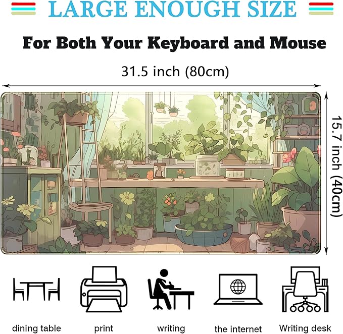 Cute Desk Mat Green Plants Gaming Mouse Pad XXL Large Extended Sage Laptop - Image 3