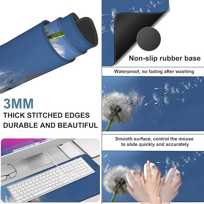 Flying Dandelion Seeds Gaming Mouse Pad 3mm Thick Stitched Edge Waterproof - Image 2