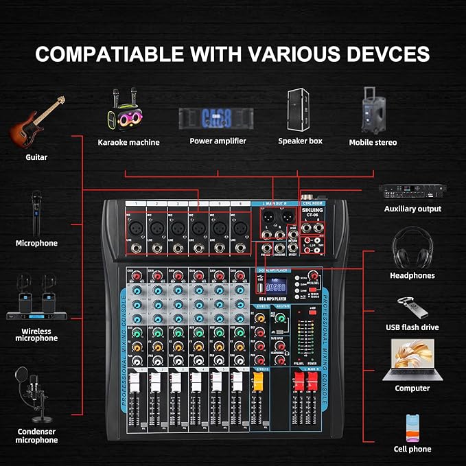 Audio Mixer, 6 Channel Board Mixer - Image 2
