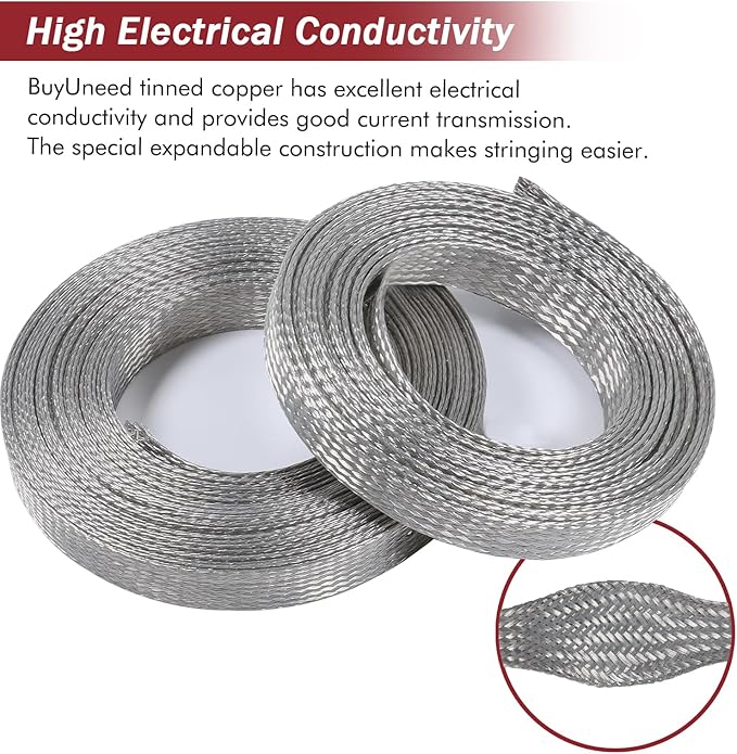 Tinned Copper Metal Braid Sleeving Wire Shielding Sleeve Braided Copper Ground - Image 6