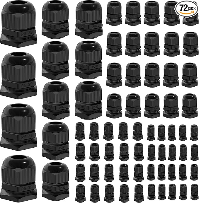 Joinfworld 72pcs Cable Glands Kit Waterproof Strain Relief Cord Connector Grip by Joinfworld