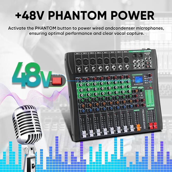 8 Channel Audio Mixer, Professional DJ Mixer Board Sound Music Mixing Console - Image 6