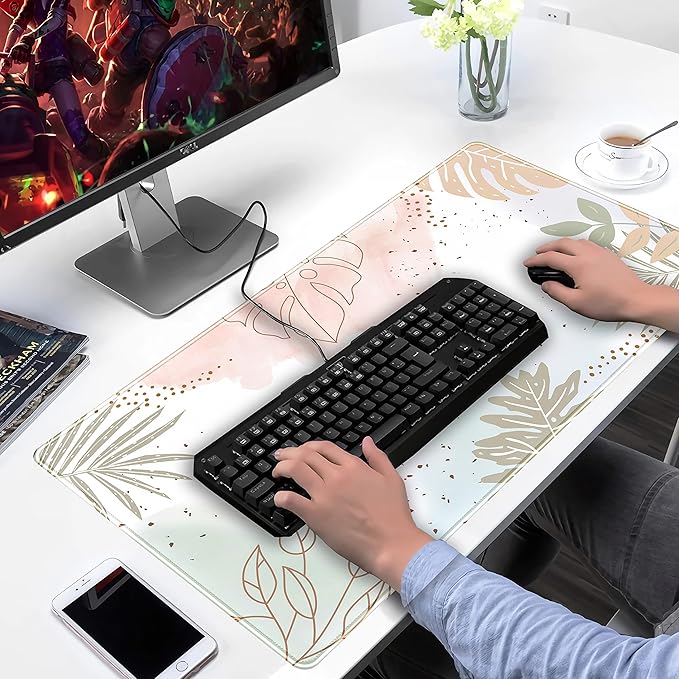 Keyboard mat Boho Pastel Painting Mousepad Matcha Green Plant Abstract - Image 4