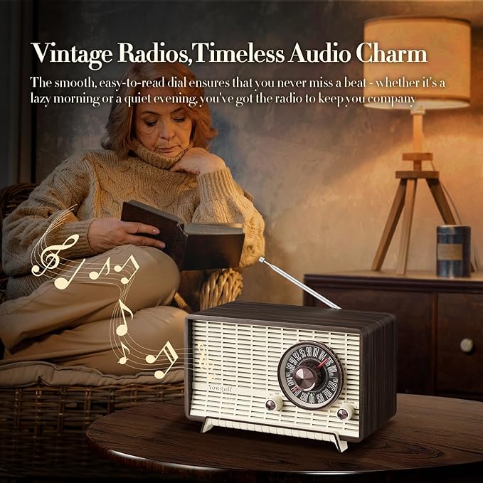 YOWGULF AM FM Radio Classic Retro Wood Table Radio Bluetooth Speakers Radios - Image 4