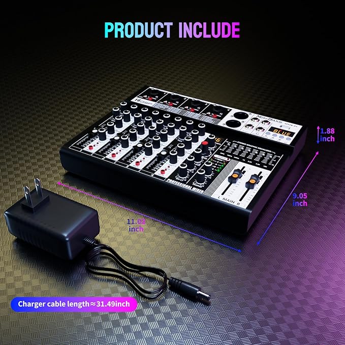 Professional Audio Mixer, 4 Channel Audio Interface Sound Board Mixing Console - Image 8