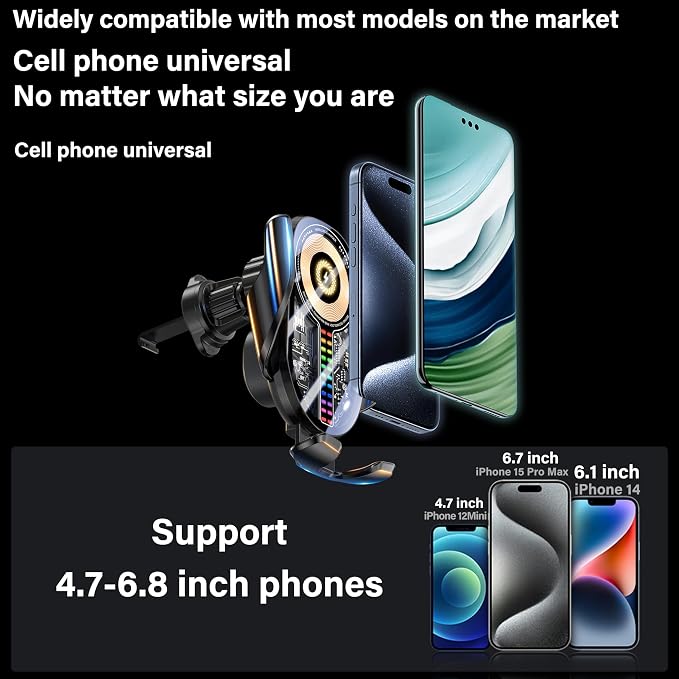 Wireless Car Charger, Cell Phone Car Mount 15W Fast Charging Auto Clamping - Image 13