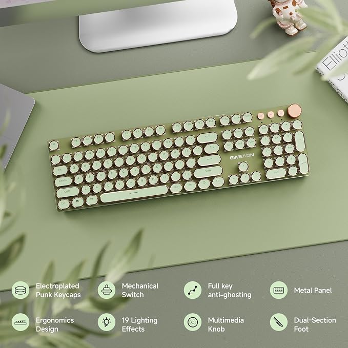 EWEADN Typewriter Style Mechanical Gaming Keyboard, Wired Mechanical Keyboards - Image 2