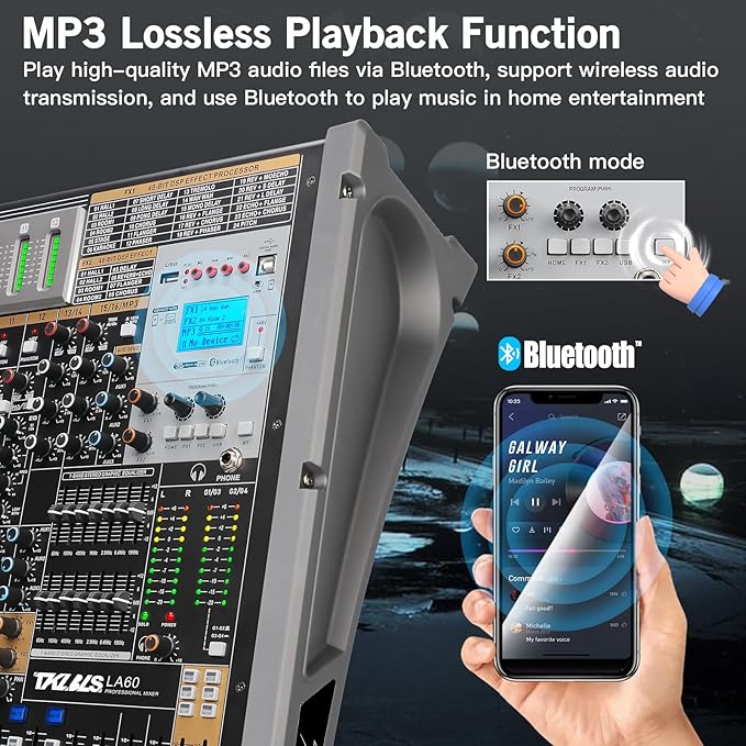 12 Channel Audio Mixer for Recording, USB Mixing Console - Image 5