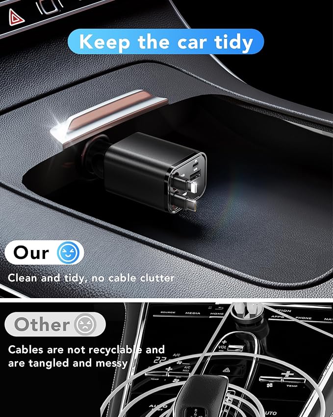 Retractable Car Charger, 4 in 1 Fast Car Charging 60W, Compatible - Image 8