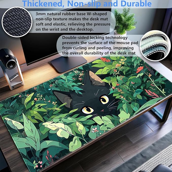 Black Cat Mouse Pad Cute Gaming Mousepad XL Kawaii Computer Mat 31.5 x 15.7 in - Image 3