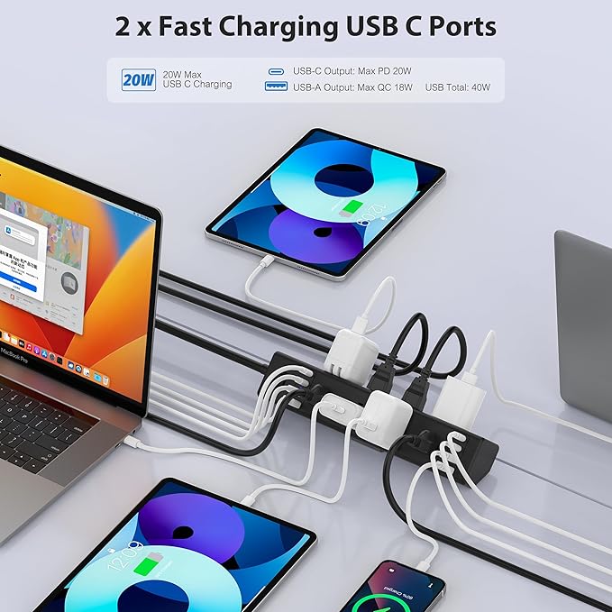 40W Fast Charging Station, Desk Clamp Power Strip 20W USB C, 8 Outlets - Image 4