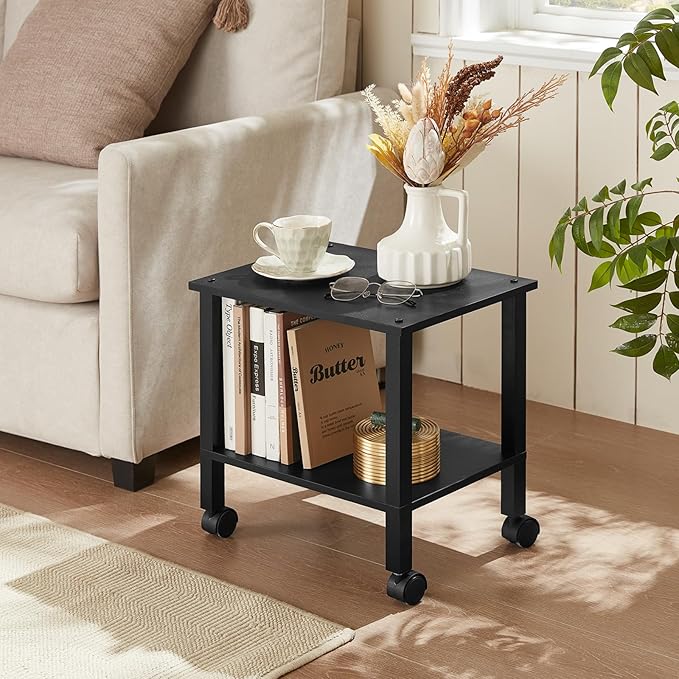 2 Tier Printer Stand with Storage, Under Desk Shelf Printer Table, Rolling - Image 5