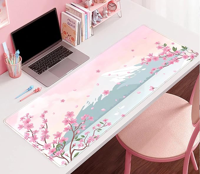 Japanese Desk Mat Pastel Pink Cherry Blossom Mouse Pad Mt Fuji Japan Large - Image 2
