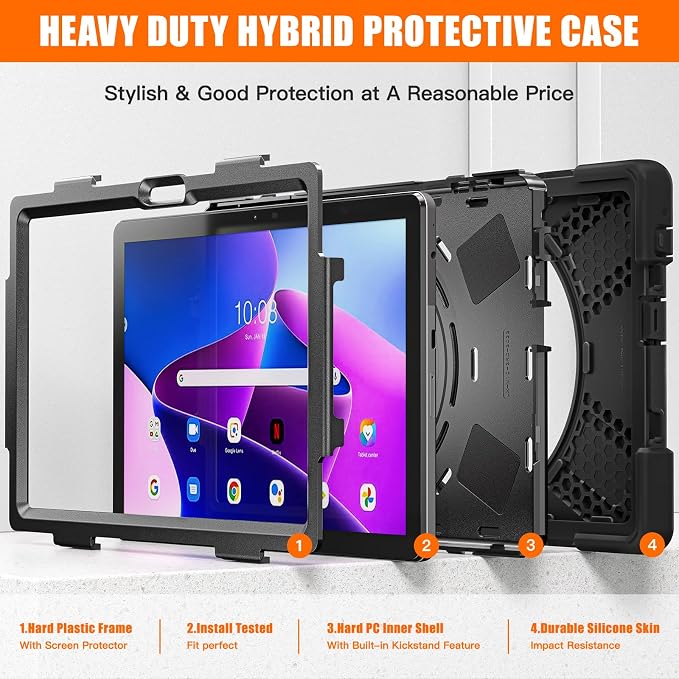 Junfire Shockproof Case for Lenovo Tab M10 3rd Gen 10.1 inch 2022, Heavy Duty - Image 3