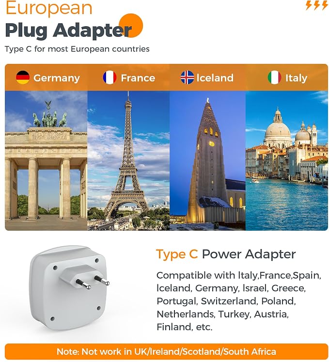 European Travel Plug Adapter, TESSAN Type C Adaptor - Image 2