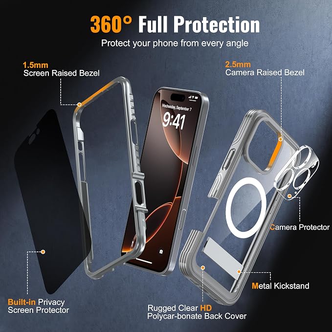 Magnetic & Stand for iPhone 16 Pro Max Case Built-in Privacy Screen Protector - Image 6