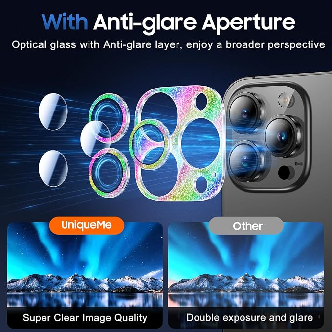UniqueMe 3 Packs Compatible for iPhone 13 Pro Max/iPhone 13 Pro Camera Lens - Image 4