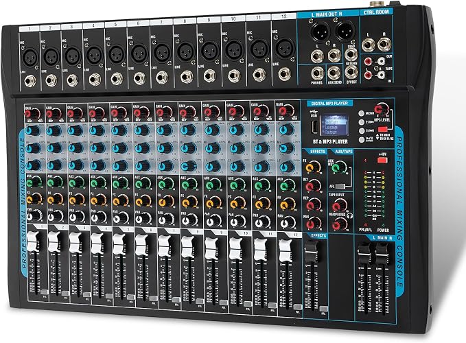 12 Channel Audio Interfacer Sound Board Mixer DJ Mixer 16-Bit DSP Effect USB by SIKUING