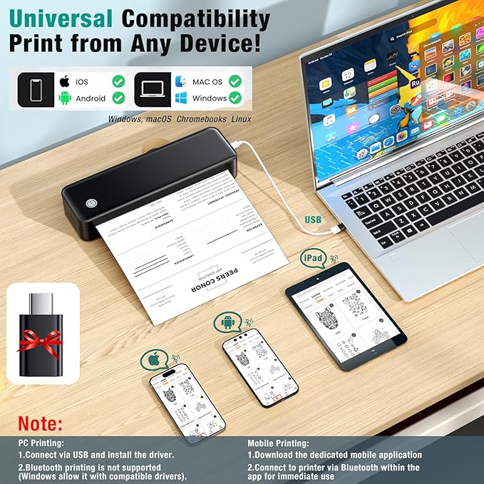 Portable Printer Wireless for Travel, Inkless Thermal Printer Supports 8.5 x 11 - Image 2