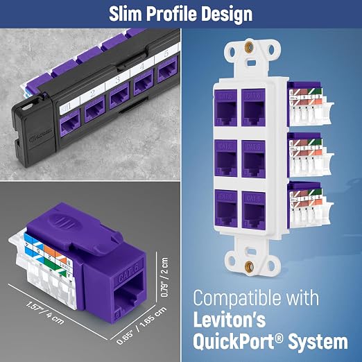 Everest 45° Angled RJ45 Cat6 Keystone Jacks 20-Pack in Purple - Image 7