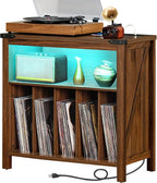 Large Record Player Stand with Charging Station & LED Lights, Vinyl Records by Joaxswe