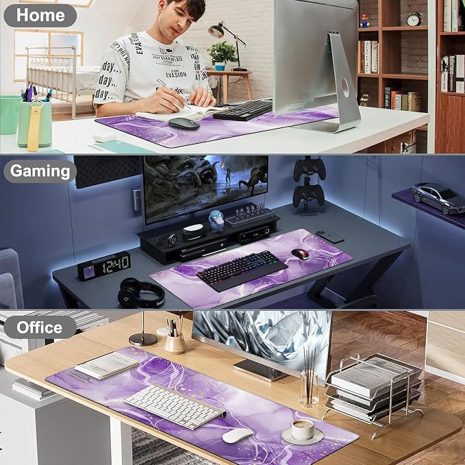 Watercolor Purple Marble Desk Mat, Large Violet Marble Texture Gaming Keyboard - Image 7