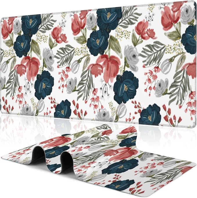 Watercolor Flowers Desk Mat, Large Colorful Floral Gaming Keyboard Mouse Pad by NIYLYNSYN